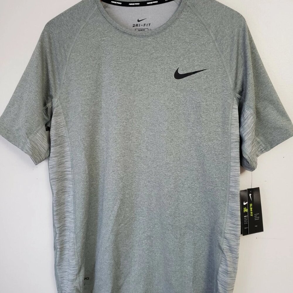 Nike Pro Short-Sleeve Training Top Shirt Gray DQ6208-084 Slim Fit Men's L NEW